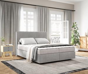 DELIFE Boxspringbett Dream-Well 160x200 cm Cord Silbergrau mit Matratze und Topper