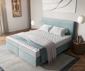 DELIFE Boxspringbett Dream-Well 180x200 cm Cord Silbergrau mit Matratze und Topper