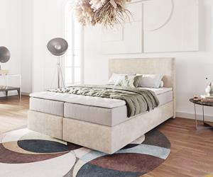DELIFE Boxspringbett Dream-Well 140x200 cm Cord Beige mit Taschenfederkernmatratze und Topper Visco
