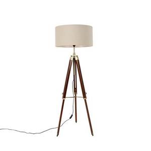 Qazqa Vloerlamp Messing Met Kap Lichtbruin 50 Cm Tripod - Cortin
