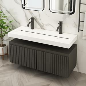 Fontana Gala zwart badmeubel ribbelfront met vrijhangende wastafel 120cm 2 kraangaten