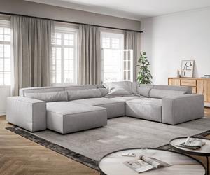 DELIFE Wohnlandschaft Sirpio XL 360x260 cm Cord Silbergrau Recamiere variabel
