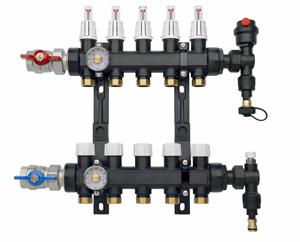 Vloerverwarmingzelfleggen Distriheat kunststof verdeler zonder pomp (Aantal groepen: 5 groeps)