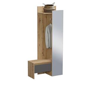 xonox.home Kompaktgarderobe »Torino« (Garderobenset Eiche und Basalt grau, 90 x 189 cm) mit Kleiderstange, mit Bank