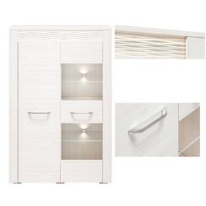 LOMADOX Vitrinenschrank Highboard CORDOBA-131 in Schnee Kiefer Nb., B/H/T: ca. 92/140/40 cm weiß
