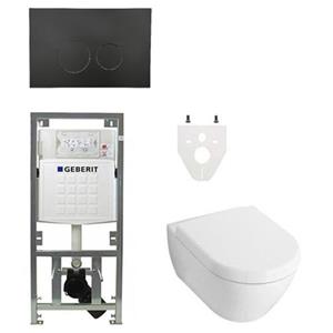 Villeroy & Boch Villeroy Boch Subway 2.0 DirectFlush Toiletset - geberit reservoir - bedieningsplaat ronde knoppen - softclose - mat zwart 0701131/SW706188/0124060/GA26028