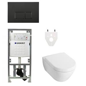 Villeroy & Boch Villeroy Boch Subway 2.0 DirectFlush Toiletset - geberit reservoir - bedieningsplaat rechthoekige knoppen - softclose - mat zwart 0701131/SW706189/0124060/GA26028