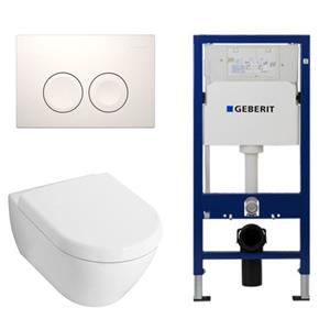 Villeroy & Boch Subway 2.0 toiletset met luxe Saniclass zitting, UP100 reservoir en Delta 25 Wit Knop 0124005/SW730486/0701174/SW729014/SW1182666