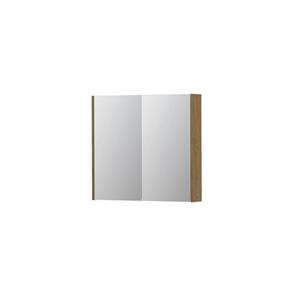 INK SPK2 Spiegelkast - 80x14x74cm - 2 deuren - dubbelzijdige Spiegel - schakelaar en stopcontact - MDF Fineer Natur 1105221