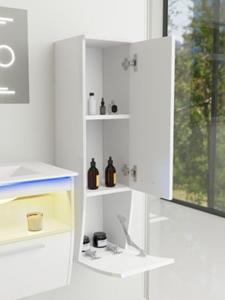 Faizee Möbel Badmöbel Set montiert Weiss mit einem Seitenschrank links Hochglanz schwarz