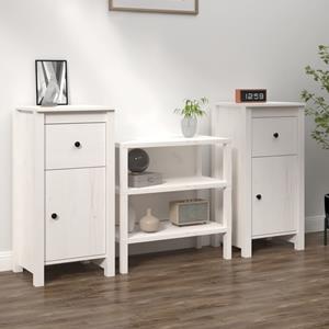 VidaXL Dressoirs 2 St 40x35x80 Cm Massief Grenenhout Wit