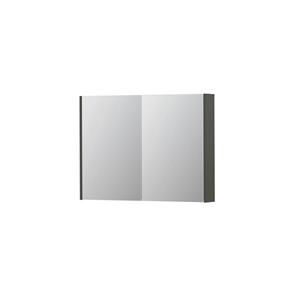 INK SPK2 Spiegelkast - 100x14x74cm - 2 deuren - dubbelzijdige Spiegel - schakelaar en stopcontact - MDF lak Mat beton groen 1105325