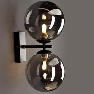 Eco-Light Wandlamp Neptun 2-lamps zwart met rookglasbol