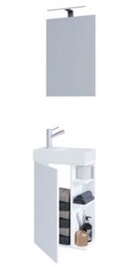 VCM 3-tlg Badmöbel Set Gäste WC Gästebad Waschplatz Waschtisch klein schmal Lumia Spiegel weiß