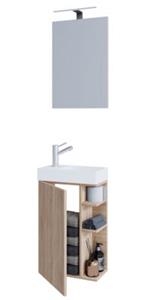 VCM 3-tlg Badmöbel Set Gäste WC Gästebad Waschplatz Waschtisch klein schmal Lumia Spiegel braun