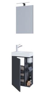 VCM 3-tlg Badmöbel Set Gäste WC Gästebad Waschplatz Waschtisch klein schmal Lumia Spiegel anthrazit
