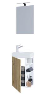 VCM 3-tlg Badmöbel Set Gäste WC Gästebad Waschplatz Waschtisch klein schmal Lumia Spiegel braun