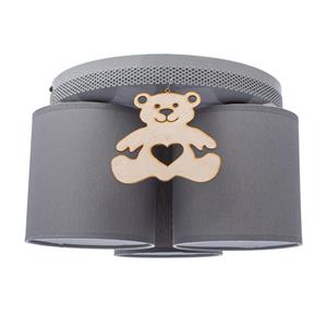 Euluna Plafondlamp Mis, grijs met houten beer, 3-lamps
