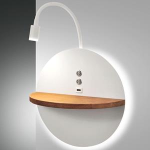 Fabas Luce LED leeslamp Dual, achtergrondverlichting, hout, plank, dimbaar