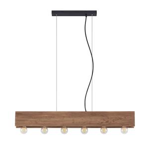 LINDBY Malwin Holz-Pendelleuchte, lang, 6-fl., E27