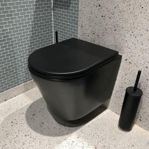 QeramiQ Dely Wandclosetset - 36.3x51.7cm - diepspoel - rimless - slim zitting - mat zwart E13 matt black