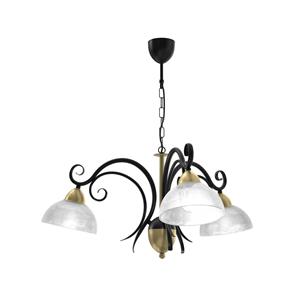 Luminex Kroonluchter Flora, 3 glazen kappen, zwart/messing