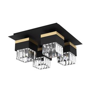 EGLO Plafondlamp Barrancas, zwart/goud, kristalglas