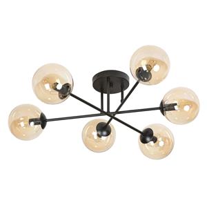Euluna Plafondlamp Glassy 6-lamps recht, glas amber