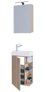 VCM 3-tlg Badmöbel Set Gäste WC Gästebad Waschplatz Waschtisch klein schmal Lumia Spiegelschrank braun