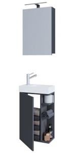 VCM 3-tlg Badmöbel Set Gäste WC Gästebad Waschplatz Waschtisch klein schmal Lumia Spiegelschrank anthrazit