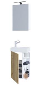 VCM 3-tlg Badmöbel Set Gäste WC Gästebad Waschplatz Waschtisch klein schmal Lumia Spiegelschrank braun