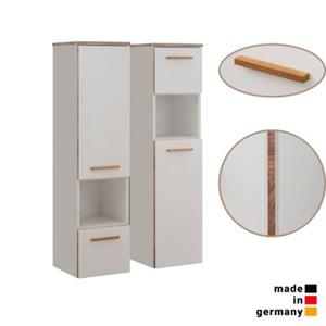 LOMADOX Badezimmer Midischrank DOVER-66 in Weiß Glanz mit 3D Kanten in Riviera Eiche Nb., B/H/T: ca. 30/122,5/33 cm weiß