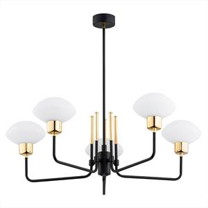 Euluna Kroonluchter Ravello, 5-lamps, zwart/wit/goud