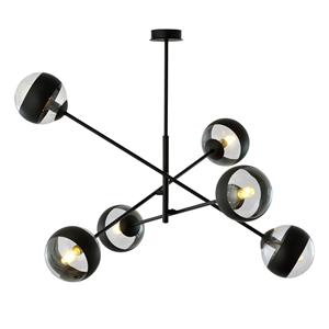 Euluna Plafondlamp Linear, zwart/helder, 6-lamps