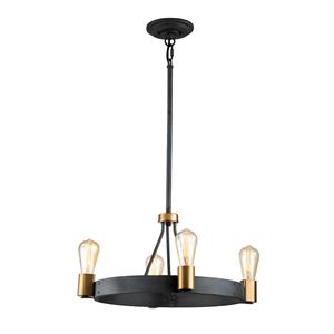 Quintiesse Kroonluchter Silas, zwart, 4-lamps, Ø 54,9cm