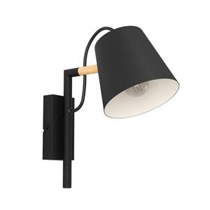 EGLO Wandlamp Lacey, 1-lamp, zwart, houtdetail