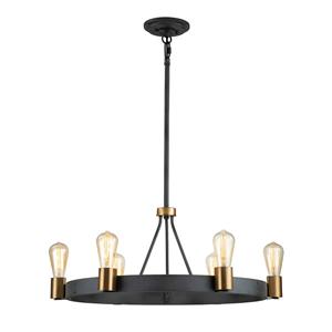 Quintiesse Kroonluchter Silas, zwart, 6-lamps, Ø72,3cm