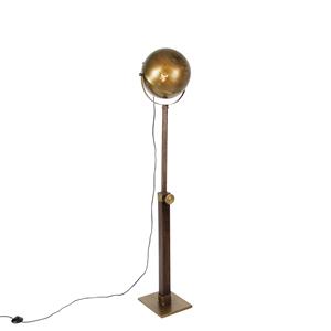 QAZQA Industriële vloerlamp brons met hout verstelbaar - Haicha