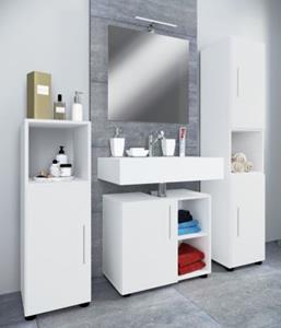 VCM 4-tlg. Badmöbel Set Komplett Badschrank Unterschrank Hochschrank Flandu Ill weiß