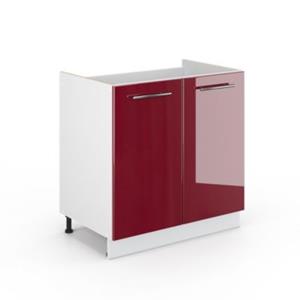 Yomonda Spülenunterschrank 80 cm Bordeaux Hochglanz Küchenschrank Hängeschrank Küchenzeile Fame-Line bordeaux