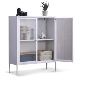 Coemo Highboard Tokio aus Metall mit Glastüren weiß