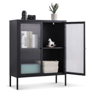 Coemo Highboard Tokio aus Metall mit Glastüren schwarz