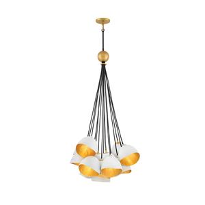 Quintiesse Hanglamp Nula, gebundeld, wit/goud, 15-lamps