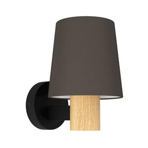 EGLO Wandlamp Edale stoffen kap cappuccino, houtdetail