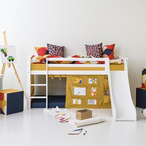 Hoppekids Hochbett ""Creator Autumn Yellow"", Rutsche & Vorhang Gelb und viel Auswahl