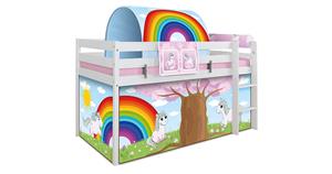 TICAA Hochbett Einhorn Rainbow inkl. Zubehör Kiefer weiß Gr. 90 x 200