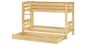 Erst-Holz Stockbett 90x200 Kiefer massiv + Rollrost + Gästebettkasten natur Gr. 90 x 200