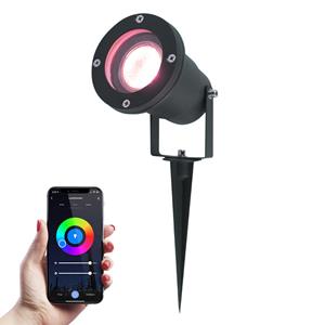 V-TAC Smart LED Prikspot - RGBWW lichtkleuren - Kantelbaar - IP44 Vochtbestendig - Aluminium - Tuinspot - Geschikt voor in de tuin - Zwart - 3 jaar garantie