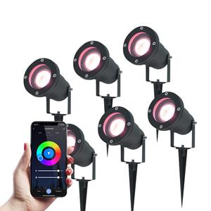 V-TAC Set van 6 Smart LED Prikspots - RGBWW lichtkleuren - Kantelbaar - IP44 Vochtbestendig - Aluminium - Tuinspot - Geschikt voor in de tuin - Zwart - 3 jaar garantie