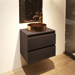 Fontana Vazano mat zwart badkamermeubel 60cm met ronde waskom mat rose goud